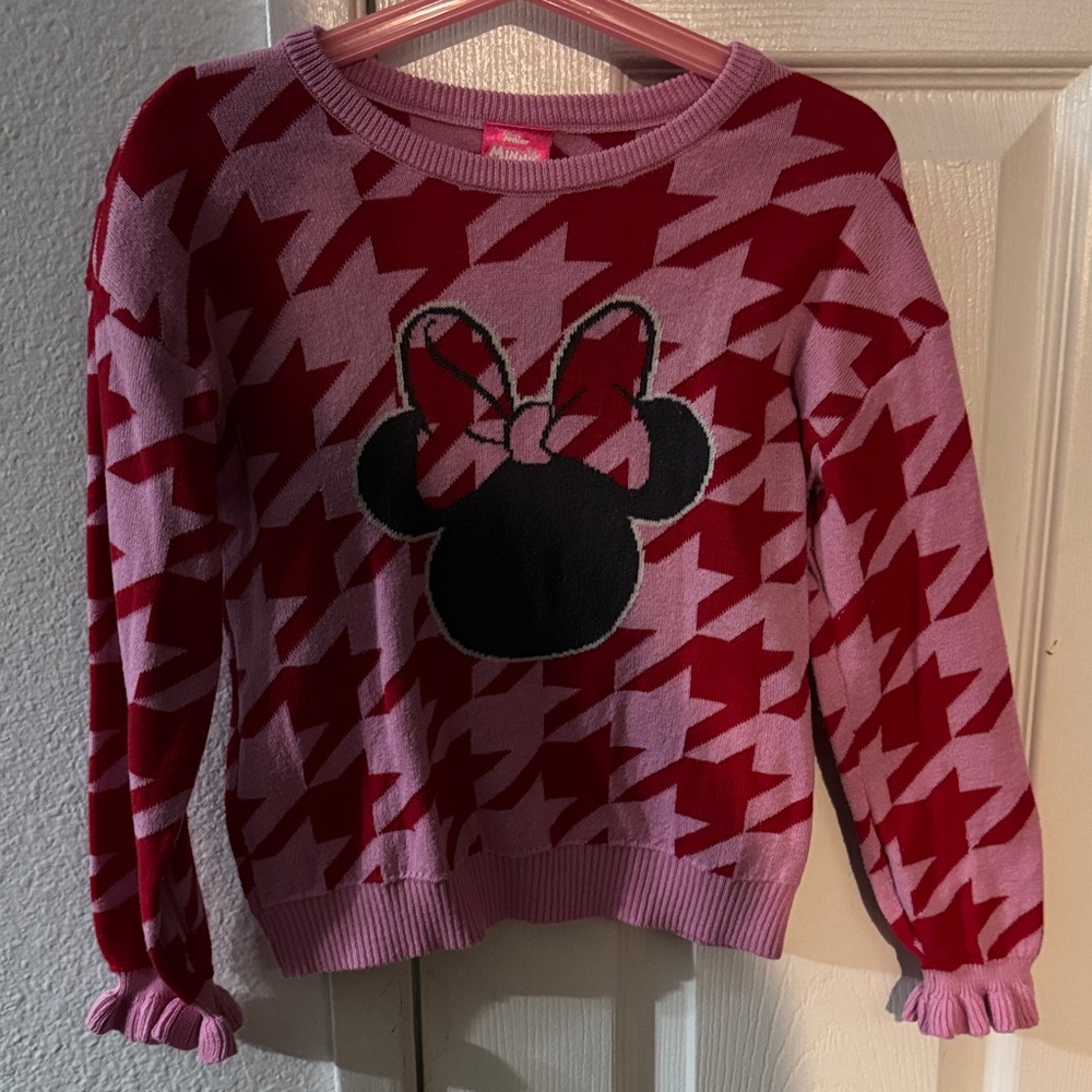 Disney Women's Pink and Red Minnie Mouse Sweater